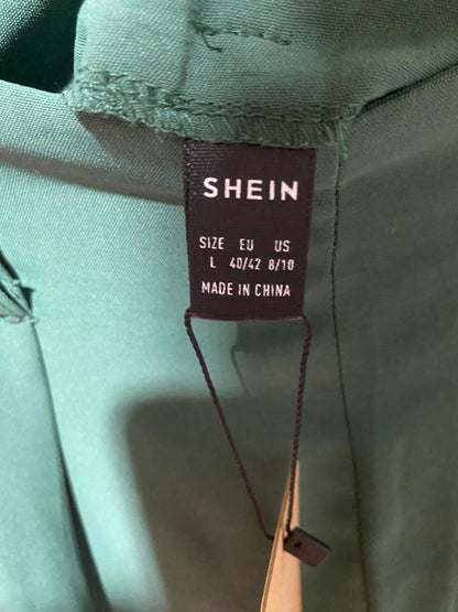 SHEIN |L| WAIST 30| B37| EMERALD GREEN WIDE-LEG PANTS - HIGH-WAISTED PLEATED TROUSERS