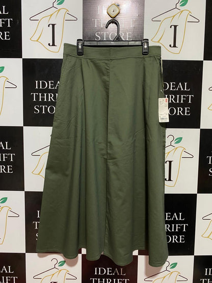 UNIQLO |L| WAIST 32| B37|OLIVE GREEN A-LINE MAXI SKIRT