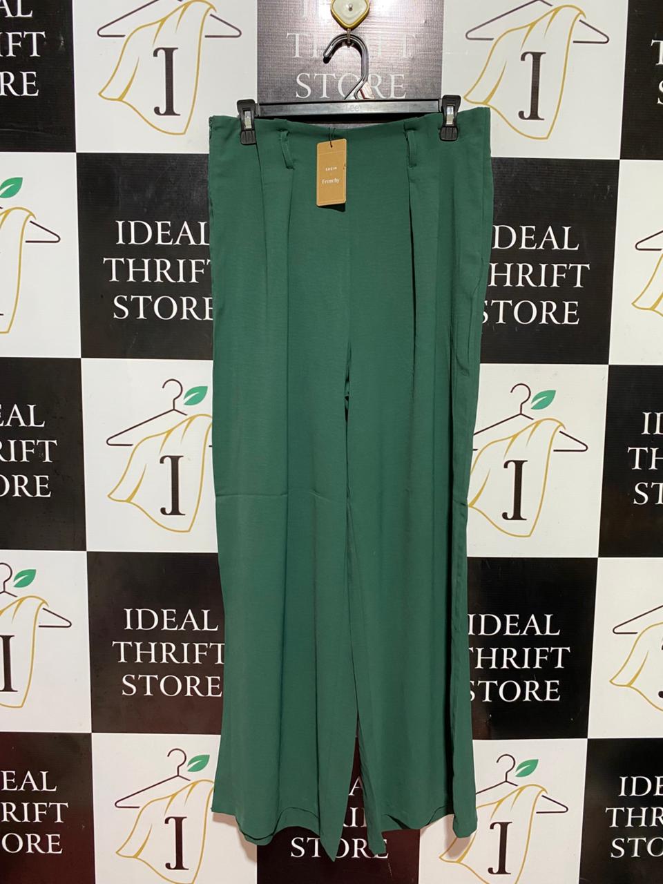 SHEIN |L| WAIST 30| B37| EMERALD GREEN WIDE-LEG PANTS - HIGH-WAISTED PLEATED TROUSERS