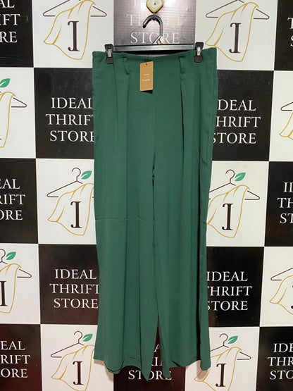 SHEIN |L| WAIST 30| B37| EMERALD GREEN WIDE-LEG PANTS - HIGH-WAISTED PLEATED TROUSERS