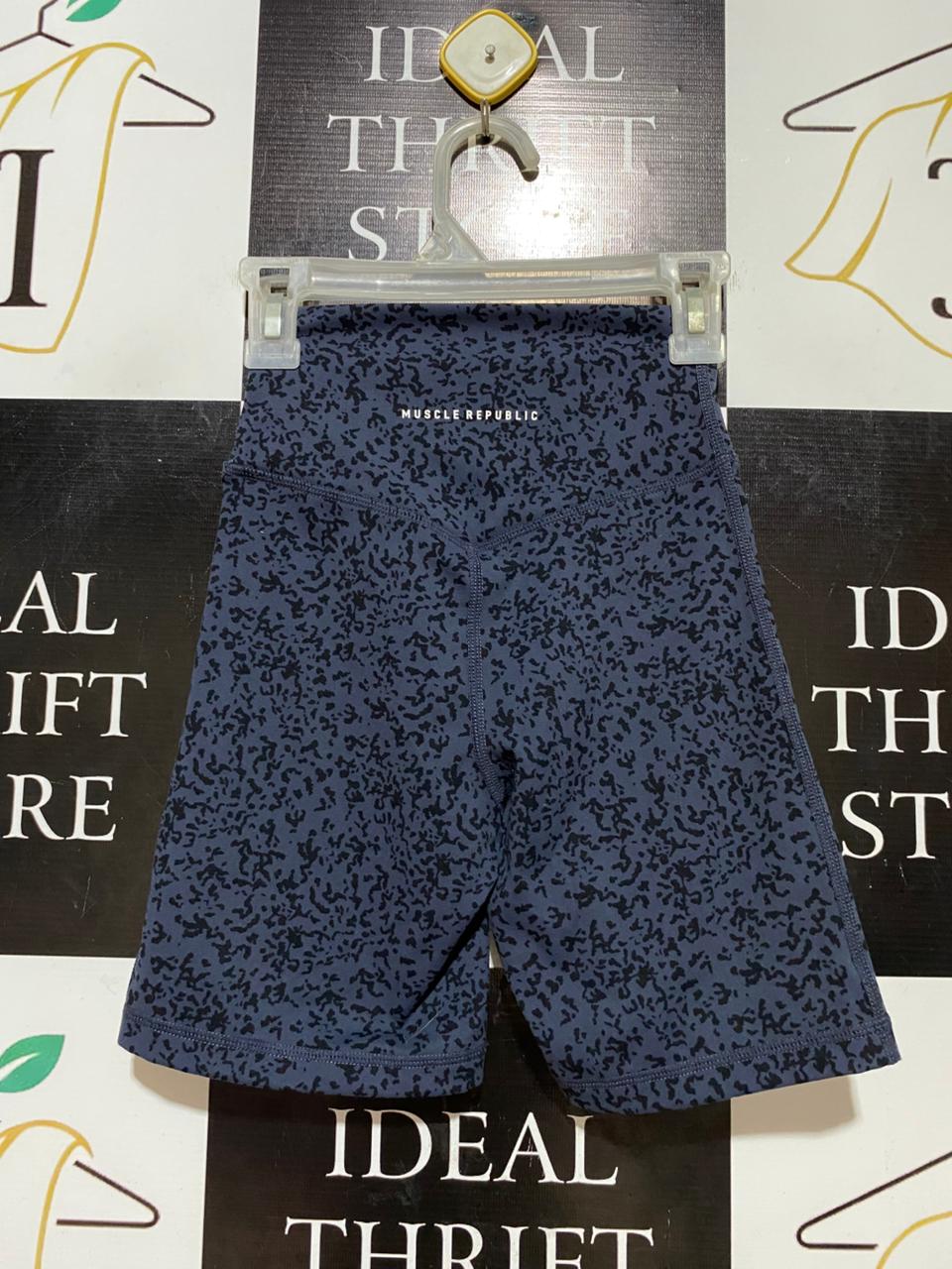 MUSCLE REPUBLIC |XS| WAIST 18| B37| BLUE PRINTED BIKE SHORTS  HIGH-WAISTED ATHLETIC LEGGING SHORTS