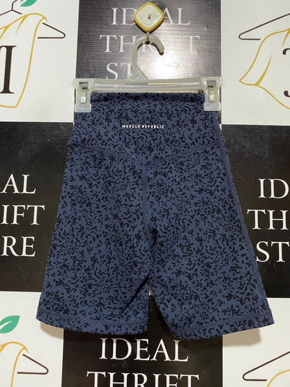 MUSCLE REPUBLIC |XS| WAIST 18| B37| BLUE PRINTED BIKE SHORTS  HIGH-WAISTED ATHLETIC LEGGING SHORTS