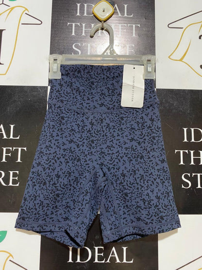 MUSCLE REPUBLIC |XS| WAIST 18| B37| BLUE PRINTED BIKE SHORTS  HIGH-WAISTED ATHLETIC LEGGING SHORTS