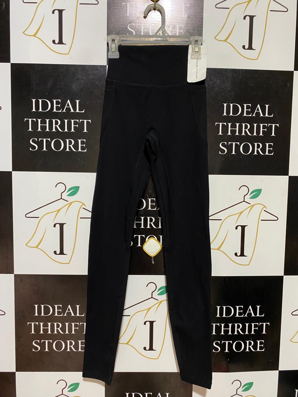 MUSCLE REPUBLIC |XS| WAIST 18| B37| BLACK ACTIVEWEAR LEGGINGS - HIGH-WAISTED FULL-LENGTH COMPRESSION PANTS