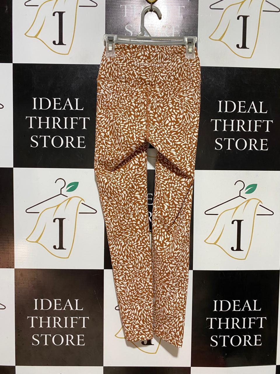 MUSCLE REPUBLIC |XS| WAIST 19| B37| RUST ORANGE PRINTED LEGGINGS - HIGH-WAISTED FULL-LENGTH ATHLETIC PANTS