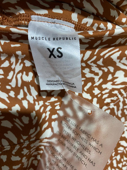 MUSCLE REPUBLIC |XS| WAIST 19| B37| RUST ORANGE PRINTED LEGGINGS - HIGH-WAISTED FULL-LENGTH ATHLETIC PANTS