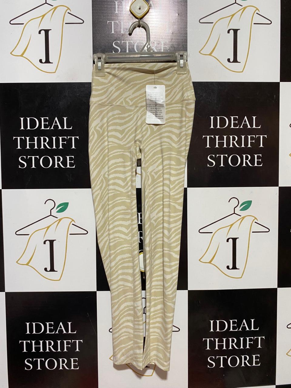 MUSCLE REPUBLIC |XS| WAIST 20 | B37| BEIGE ZEBRA PRINT LEGGINGS - HIGH-WAISTED FULL-LENGTH ATHLETIC PANTS