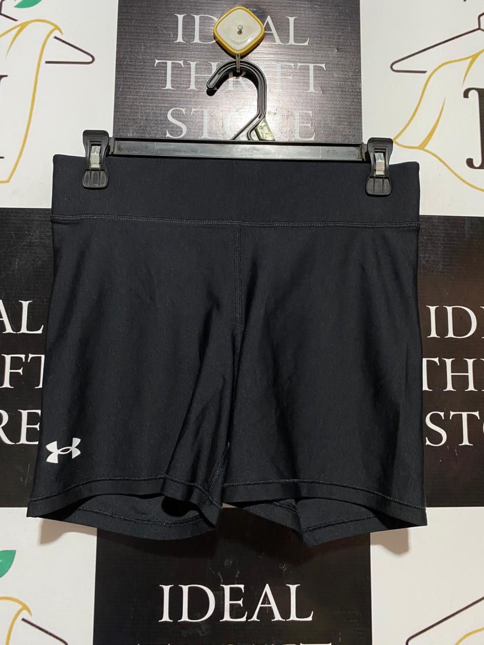 UNDER ARMOUR |M| WAIST 28| B37| BLACK COMPRESSION SHORTS - HIGH-WAISTED ATHLETIC BIKE SHORTS WITH LOGO
