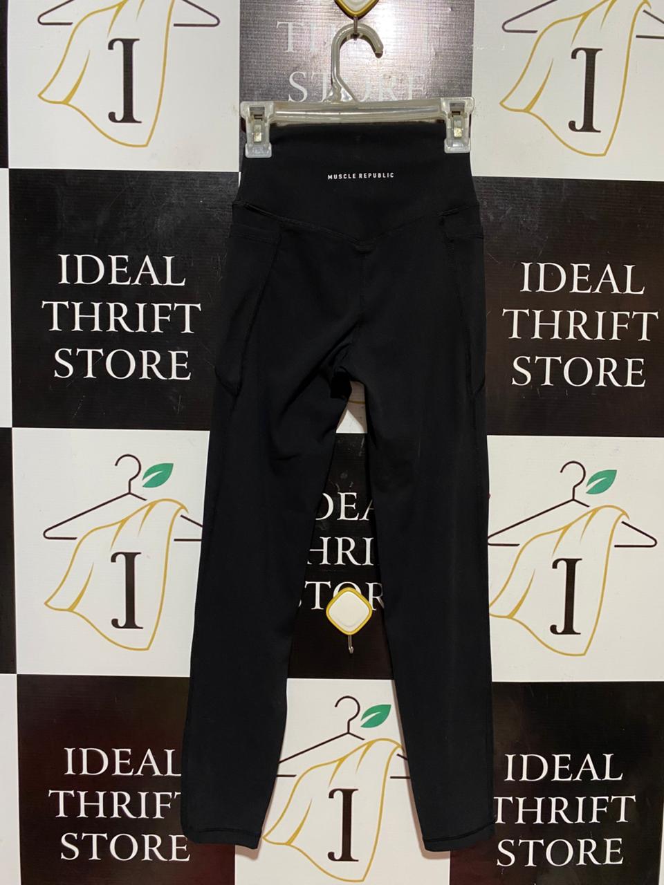 MUSCLE REPUBLIC |XS| WAIST 18| B37| BLACK HIGH-WAISTED ACTIVEWEAR LEGGINGS