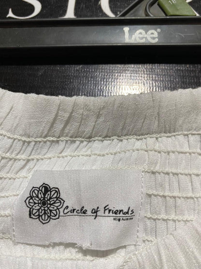 CIRCLE OF FRIENDS |M| WAIST 28| B37| PURE WHITE WIDE-LEG LINEN-LOOK PANTS - HIGH-WAISTED SMOCKED SUMMER CULOTTES WITH SIDE SLITS