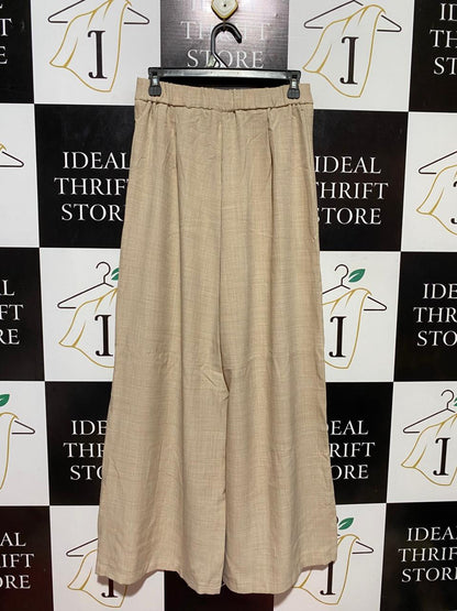 SHEIN |M| WAIST 27| B37| TAN BEIGE WIDE-LEG TROUSERS - HIGH-WAISTED PLEATED TAILORED DRESS PANTS