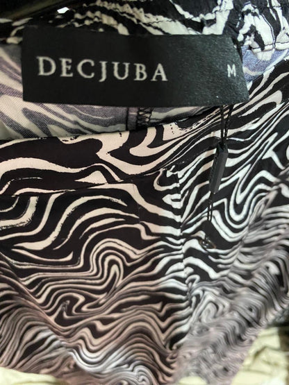DECJUBA |M| WAIST 32| B37| BLACK AND WHITE SWIRL PRINT WIDE-LEG PANTS - HIGH-WAISTED PSYCHEDELIC STATEMENT TROUSERS