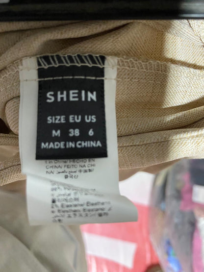 SHEIN |M| WAIST 27| B37| TAN BEIGE WIDE-LEG TROUSERS - HIGH-WAISTED PLEATED TAILORED DRESS PANTS