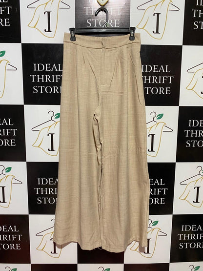 SHEIN |M| WAIST 27| B37| TAN BEIGE WIDE-LEG TROUSERS - HIGH-WAISTED PLEATED TAILORED DRESS PANTS
