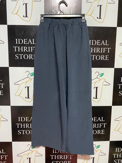 |XS| WAIST 24| B37| SLATE GRAY WIDE-LEG PANTS - HIGH-WAISTED COMFORT ELASTIC TROUSERS WITH POCKETS