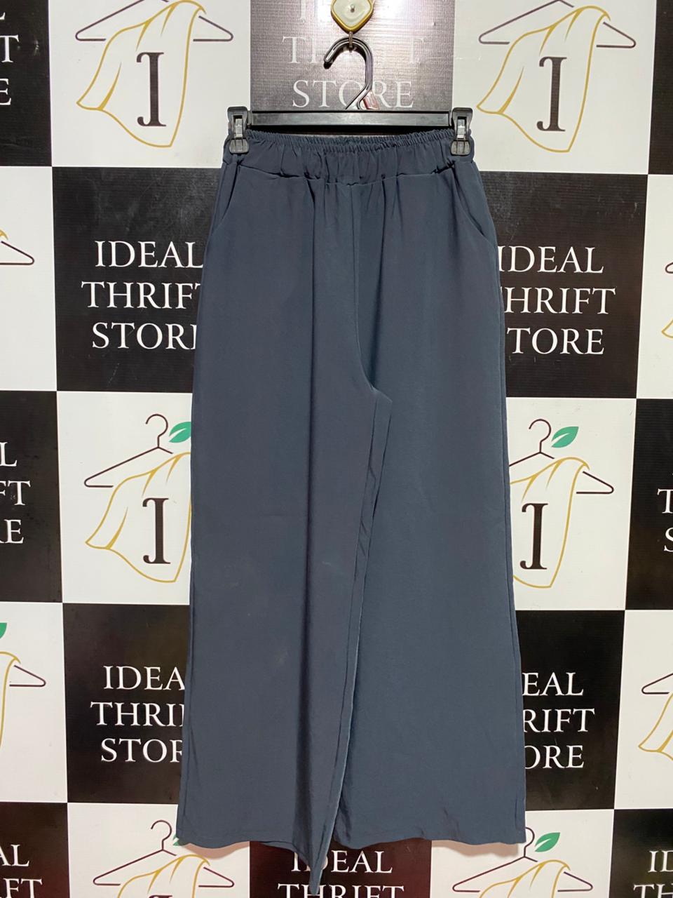 |XS| WAIST 24| B37| SLATE GRAY WIDE-LEG PANTS - HIGH-WAISTED COMFORT ELASTIC TROUSERS WITH POCKETS