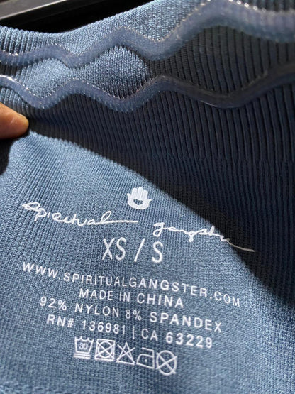 SPIRITUAL GANGSTER |XS| WAIST 24| B37| DUSKY TEAL BLUE SEAMLESS COMPRESSION LEGGINGS