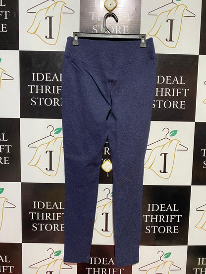 TU WOMAN |L| WAIST 29| B37| DEEP NAVY BLUE DENIM-LOOK COMFORT LEGGINGS - HIGH-WAISTED SLIMMING PANTS WITH V-WAIST