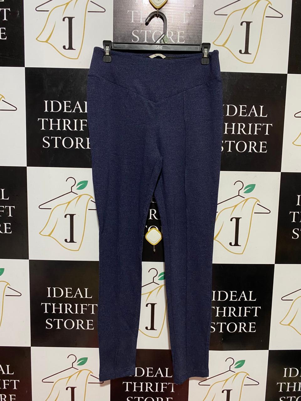 TU WOMAN |L| WAIST 29| B37| DEEP NAVY BLUE DENIM-LOOK COMFORT LEGGINGS - HIGH-WAISTED SLIMMING PANTS WITH V-WAIST