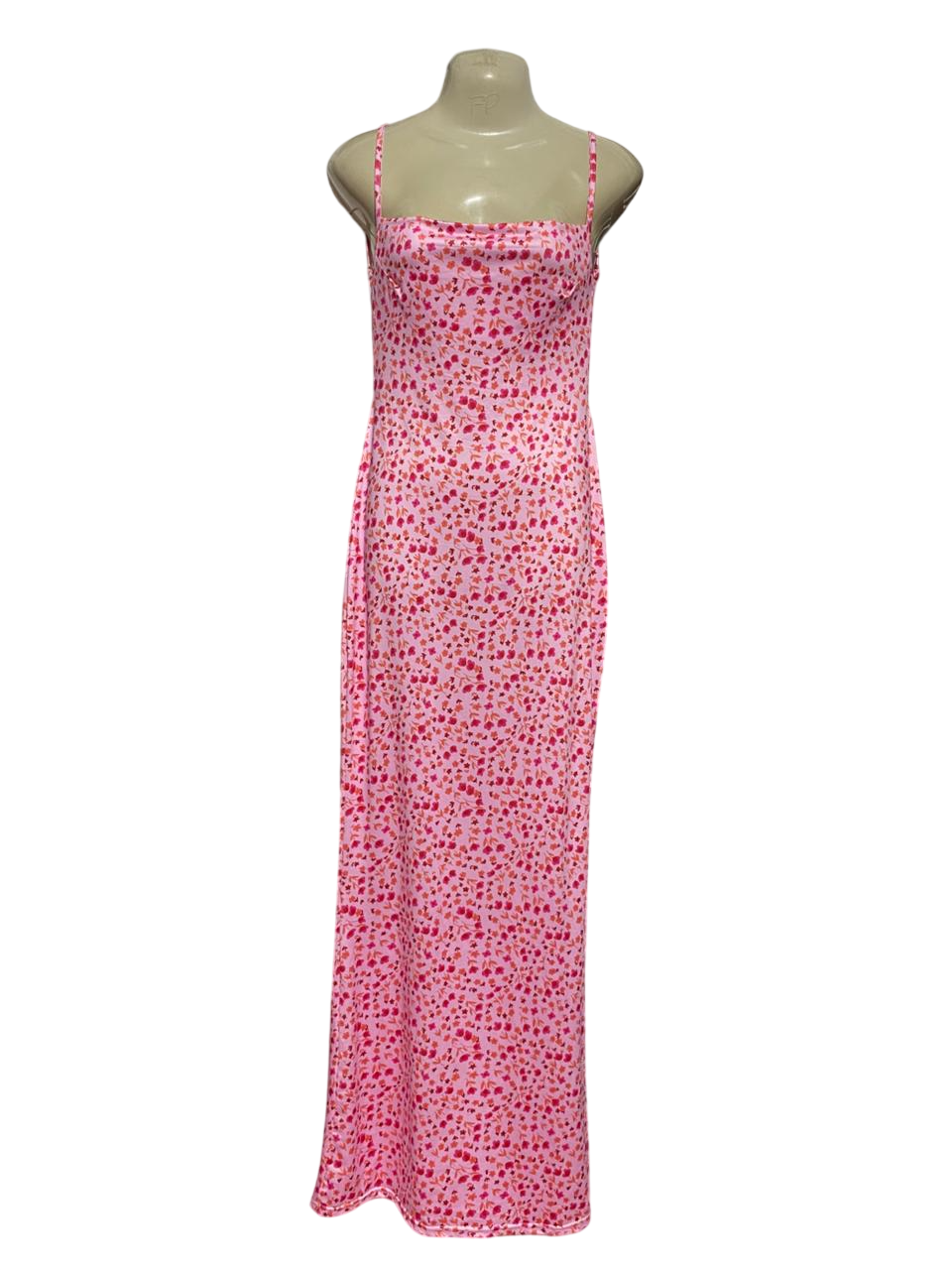 |S| BUST 15| B38| CHIC PINK FLORAL COWL NECK MAXI DRESS