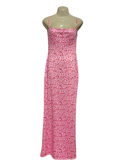 |S| BUST 15| B38| CHIC PINK FLORAL COWL NECK MAXI DRESS