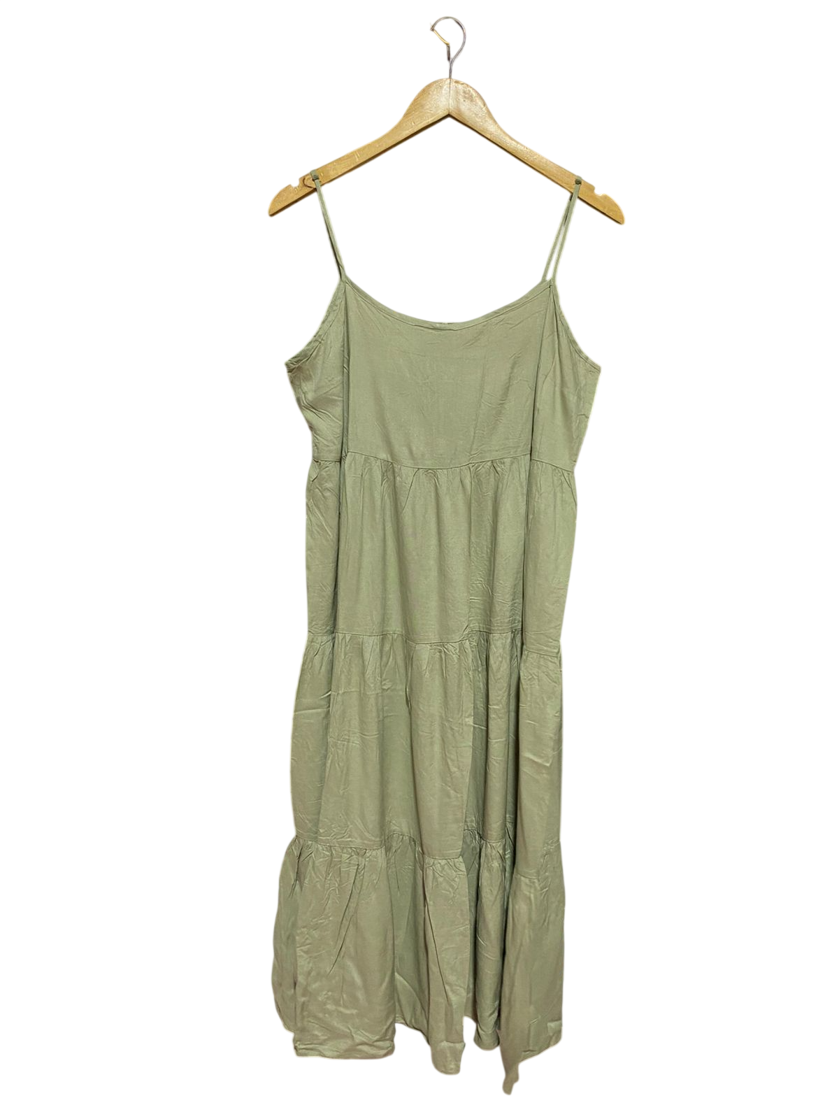 PRIMARK CARES |M| BUST 18| B38| CASUAL SAGE GREEN TIERED MAXI DRESS - SUMMER SPAGHETTI STRAP BOHO SUN_DRESS