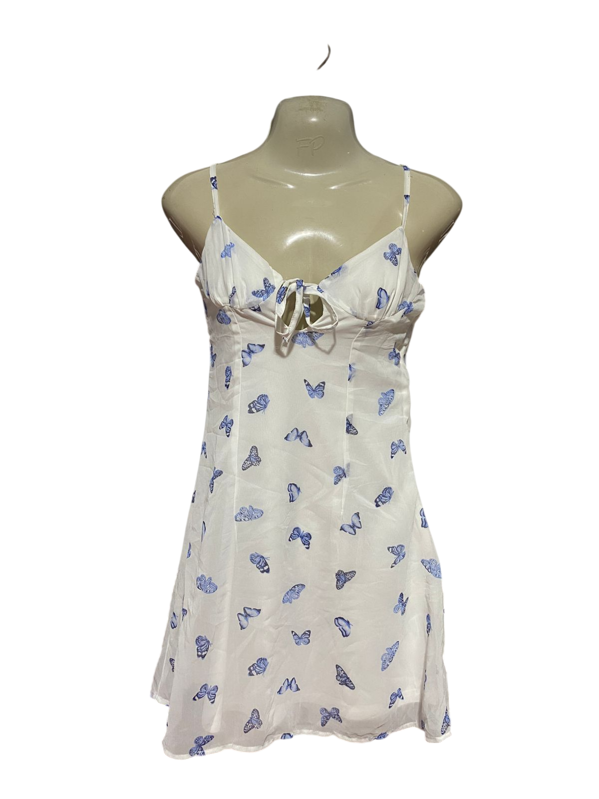 H&M DIVIDED |M| BUST 16| B38| WHITE CUTE BUTTERFLY PRINT SLIP DRESS - SUMMER CAMI DRESS WITH FRONT TIE DETAIL