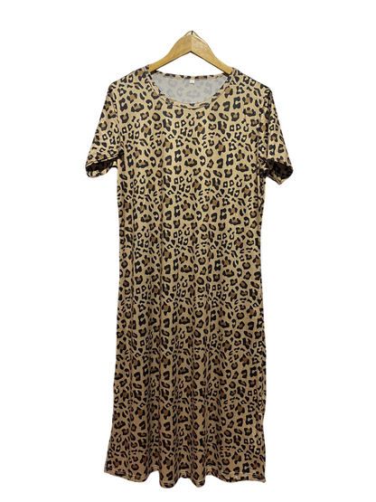 |L| BUST 21| B38| LEOPARD PRINT MIDI T-SHIRT DRESS