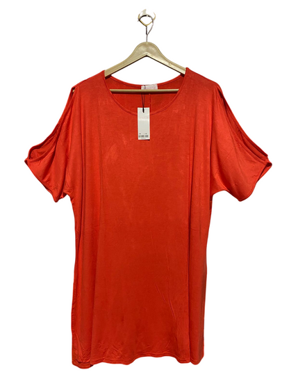 BUMP IT UP |M| BUST FREE| B38| VIBRANT CORAL RED COLD-SHOULDER TUNIC TOP
