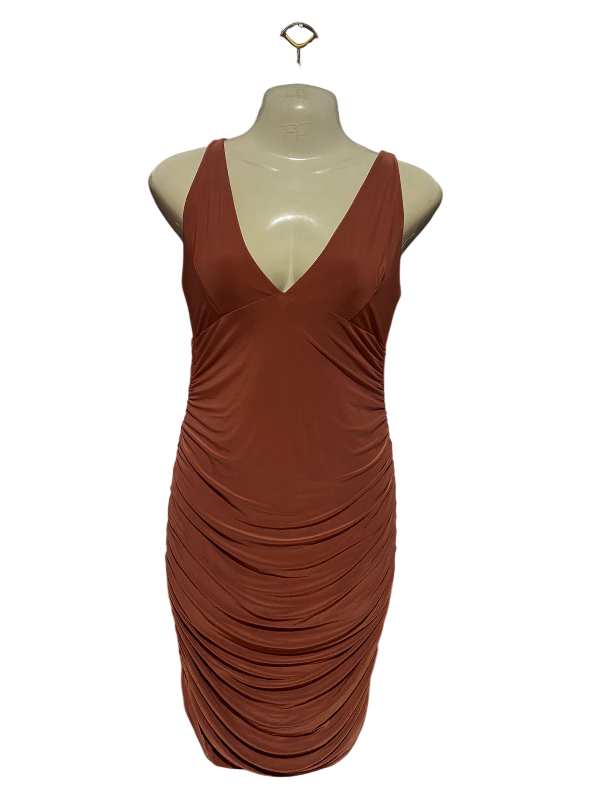 EDGE STREET |M| BUST 17| B38| TERRACOTTA RUCHED BODYCON DRESS