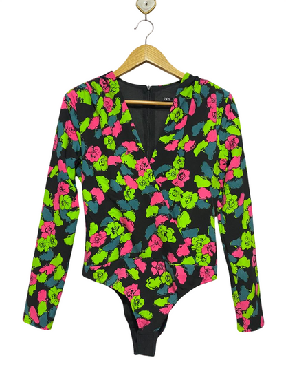 ZARA |L| BUST 18| B38| FLORAL LONG SLEEVE BODYSUIT