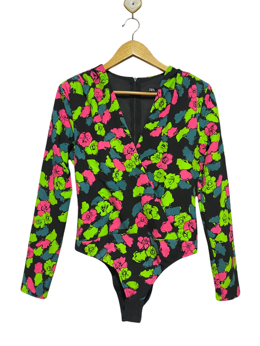 ZARA |L| BUST 18| B38| FLORAL LONG SLEEVE BODYSUIT