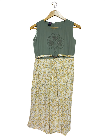 PEERLESS |M| BUST 17| B38| SAGE GREEN AND YELLOW FLORAL TWO-TONE MIDI DRESS