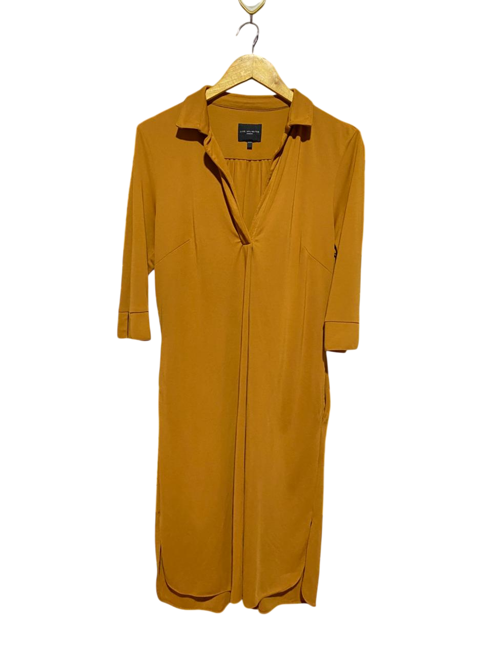LIVE UNLIMITED |L| BUST 20| B38| MUSTARD YELLOW V-NECK SHIRT DRESS
