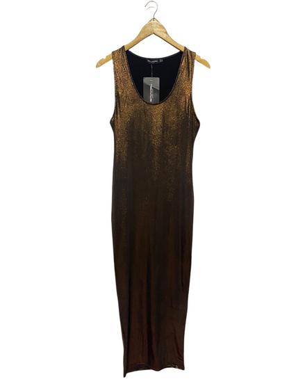 PRETTYLITTLE THING |M| BUST 16| B38| METALLIC BRONZE MAXI DRESS - SLEEVELESS SHIMMER BODYCON EVENING DRESS
