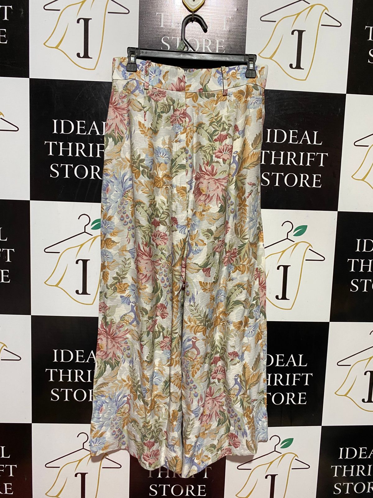 SHEIKE |M| WAIST 29| B38| HIGH-WAISTED PALAZZO PANTS WITH PEACOCK AND BOTANICAL PRINT
