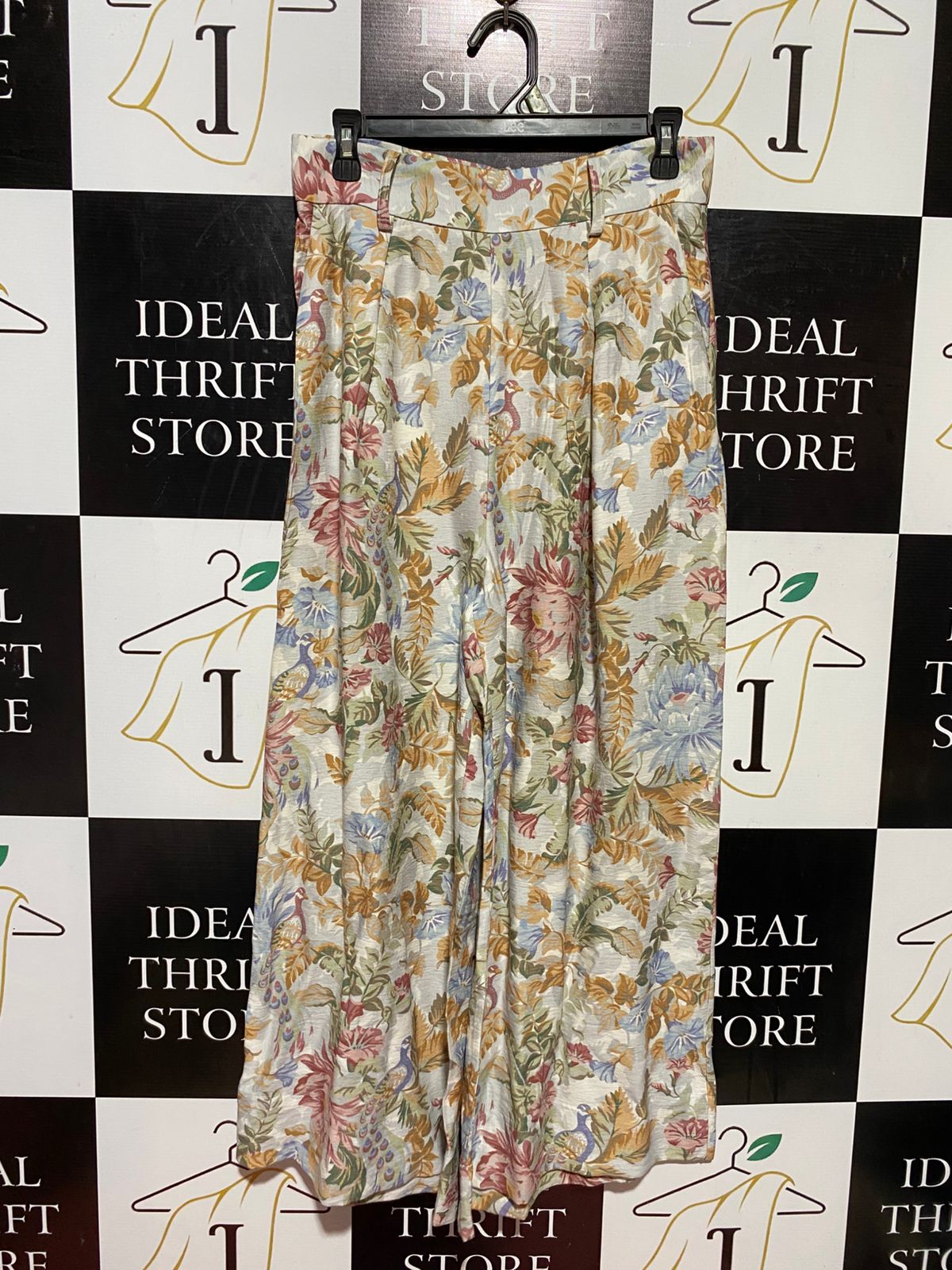 SHEIKE |M| WAIST 29| B38| HIGH-WAISTED PALAZZO PANTS WITH PEACOCK AND BOTANICAL PRINT