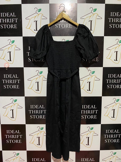 KENSIE |M| BUST 16| B38| CLASSIC BLACK SMOCKED BODICE JUMPSUIT