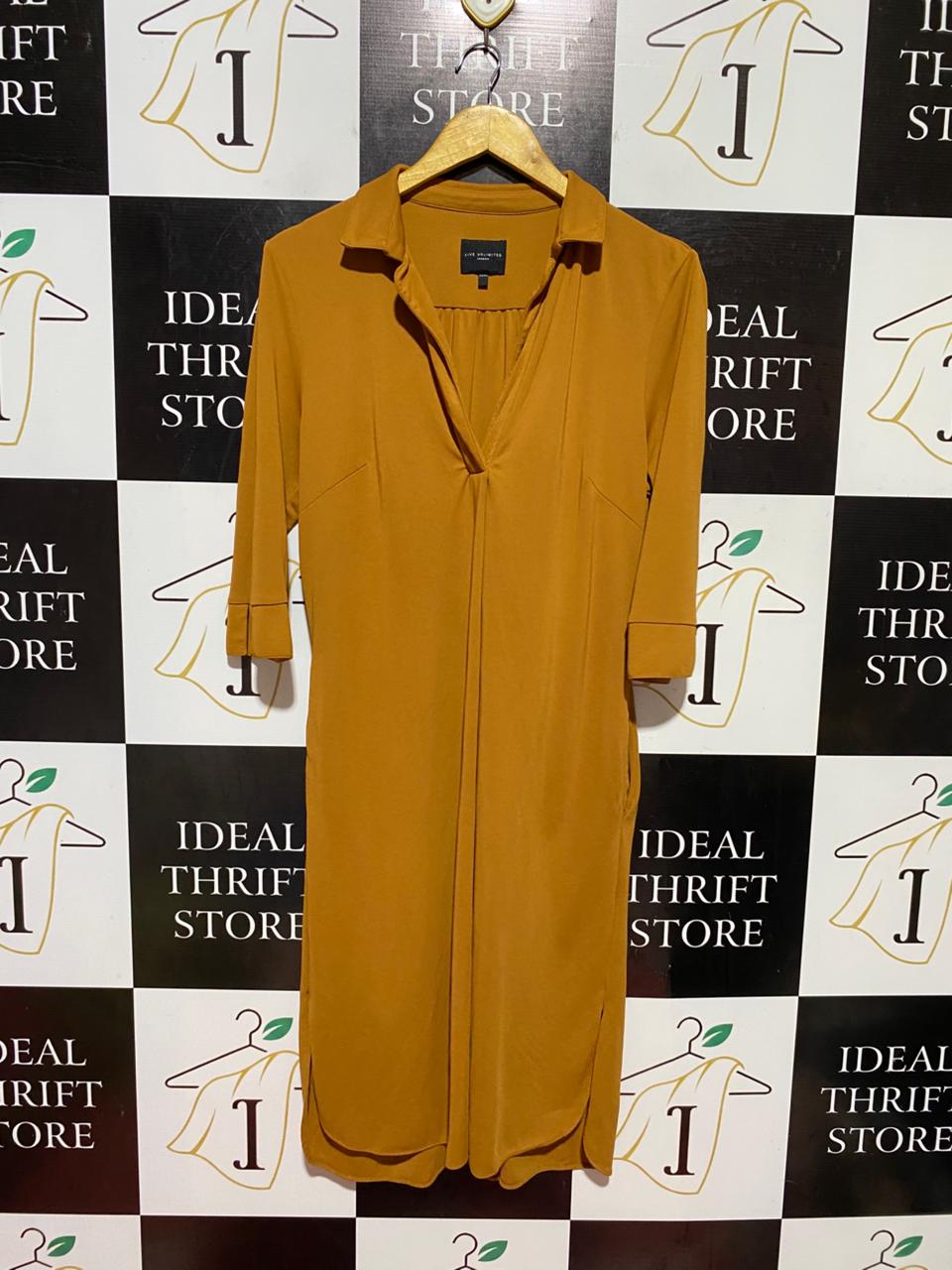 LIVE UNLIMITED |L| BUST 20| B38| MUSTARD YELLOW V-NECK SHIRT DRESS