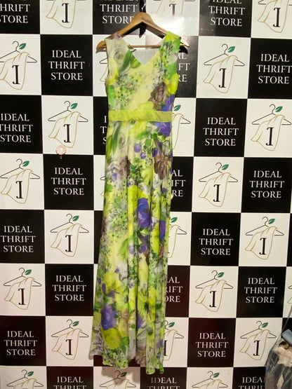 GREEN WORLD |S| BUST 16| B38| VIBRANT FLORAL PRINT SLEEVELESS MAXI DRESS