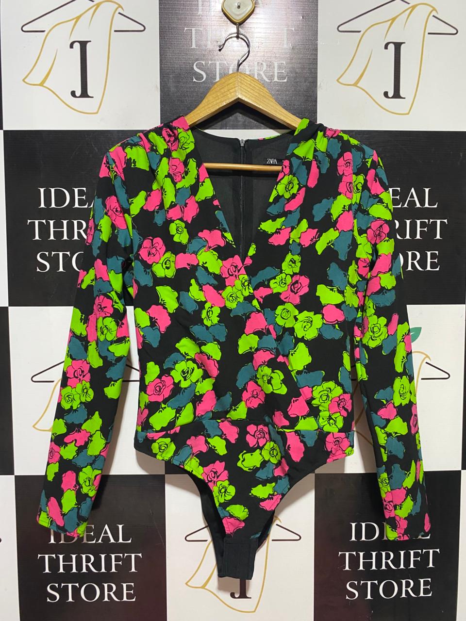 ZARA |L| BUST 18| B38| FLORAL LONG SLEEVE BODYSUIT