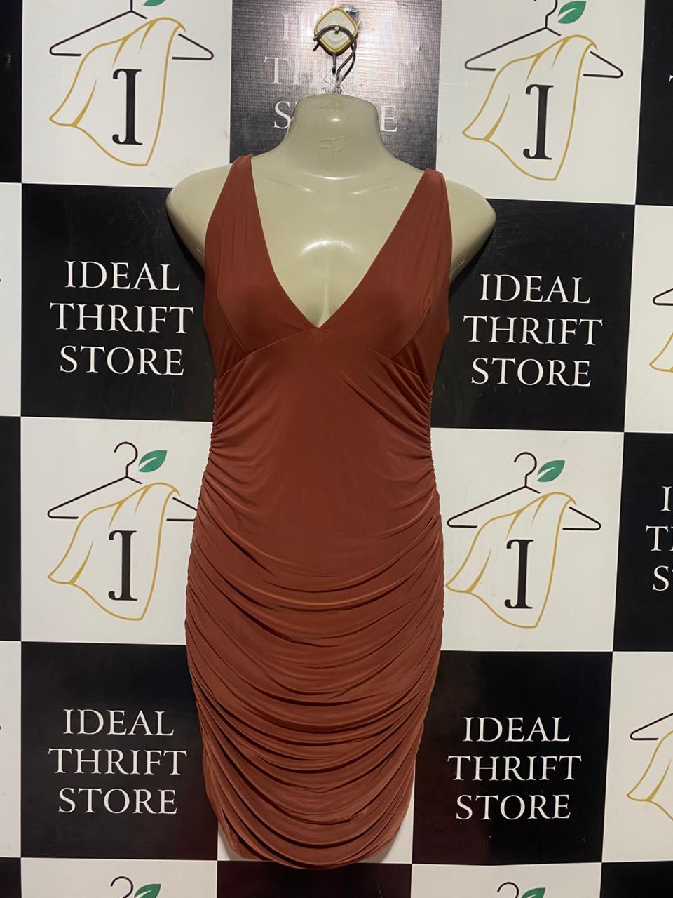 EDGE STREET |M| BUST 17| B38| TERRACOTTA RUCHED BODYCON DRESS