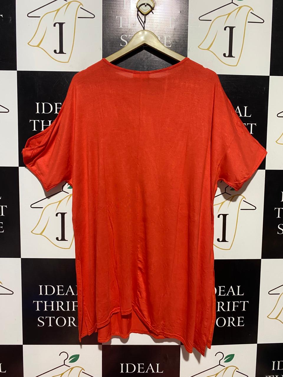 BUMP IT UP |M| BUST FREE| B38| VIBRANT CORAL RED COLD-SHOULDER TUNIC TOP
