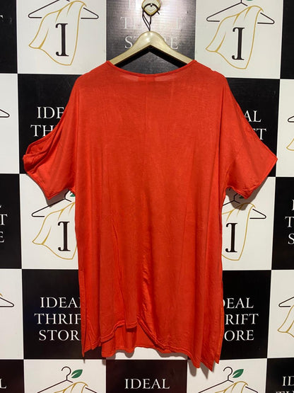 BUMP IT UP |M| BUST FREE| B38| VIBRANT CORAL RED COLD-SHOULDER TUNIC TOP