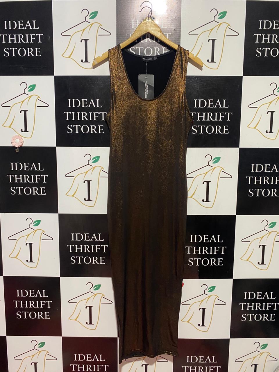 PRETTYLITTLE THING |M| BUST 16| B38| METALLIC BRONZE MAXI DRESS - SLEEVELESS SHIMMER BODYCON EVENING DRESS