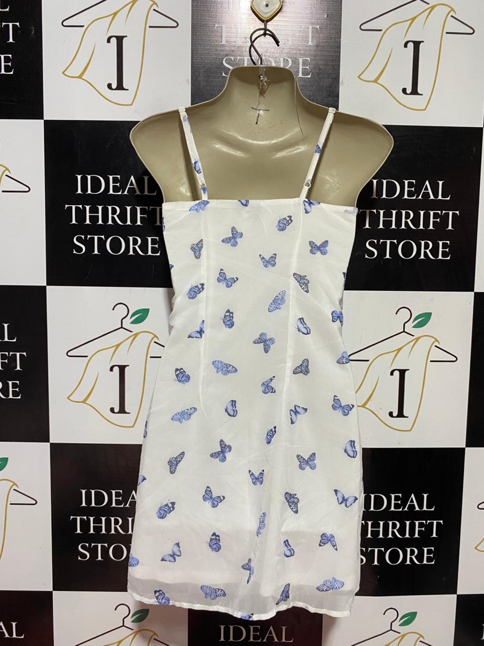 H&M DIVIDED |M| BUST 16| B38| WHITE CUTE BUTTERFLY PRINT SLIP DRESS - SUMMER CAMI DRESS WITH FRONT TIE DETAIL