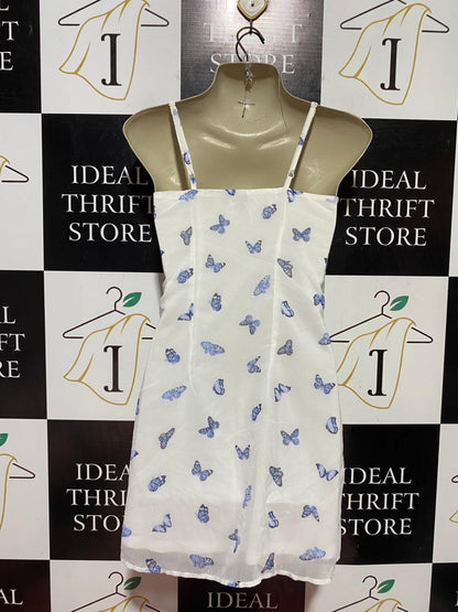 H&M DIVIDED |M| BUST 16| B38| WHITE CUTE BUTTERFLY PRINT SLIP DRESS - SUMMER CAMI DRESS WITH FRONT TIE DETAIL