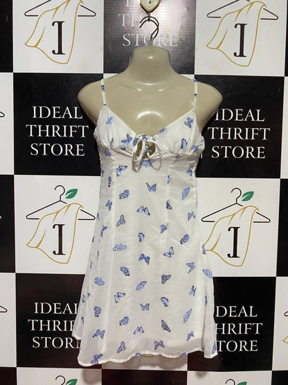 H&M DIVIDED |M| BUST 16| B38| WHITE CUTE BUTTERFLY PRINT SLIP DRESS - SUMMER CAMI DRESS WITH FRONT TIE DETAIL