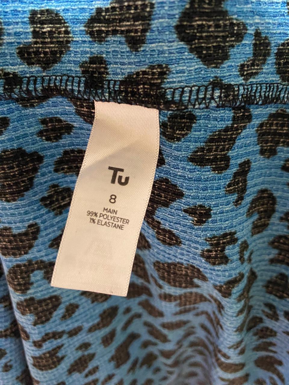 TU |M| BUST 16| B38| VIBRANT BLUE LEOPARD PRINT MIDI DRESS - CASUAL SHORT SLEEVE CREW NECK A-LINE DRESS