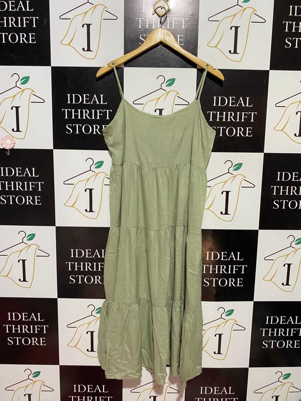 PRIMARK CARES |M| BUST 18| B38| CASUAL SAGE GREEN TIERED MAXI DRESS - SUMMER SPAGHETTI STRAP BOHO SUN_DRESS